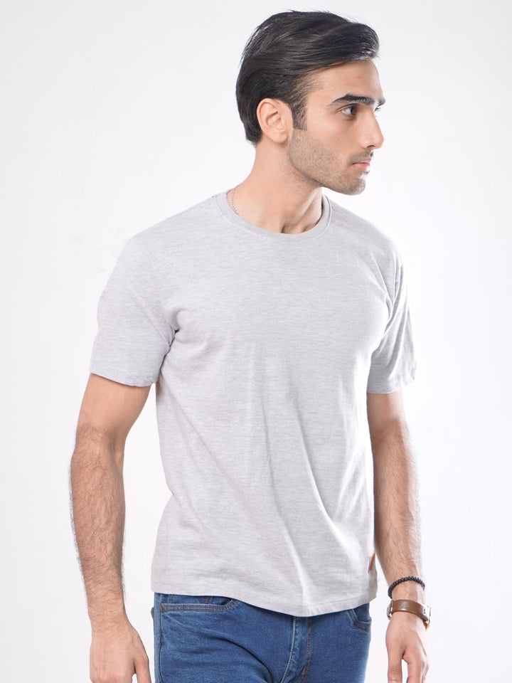 Light Grey Plain Half Sleeves Men’s Round Neck T-Shirt (TEE-60)