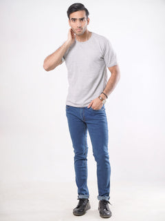 Light Grey Plain Half Sleeves Men’s Round Neck T-Shirt (TEE-60)