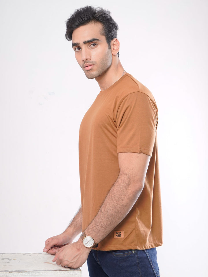 Mustard Plain Half Sleeves Men’s Round Neck T-Shirt (TEE-63)