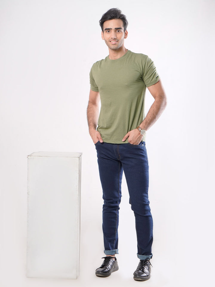 Light Green Plain Half Sleeves Men’s Round Neck T-Shirt (TEE-65)