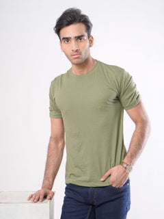 Light Green Plain Half Sleeves Men’s Round Neck T-Shirt (TEE-65)