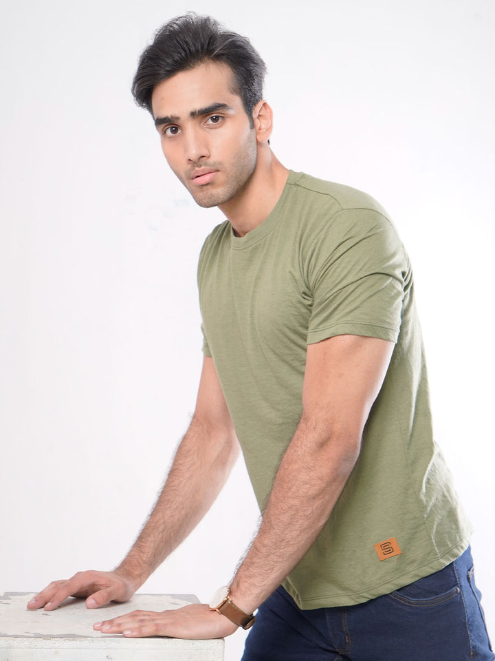 Light Green Plain Half Sleeves Men’s Round Neck T-Shirt (TEE-65)