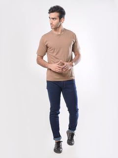 Light Brown Plain Half Sleeves Men’s Round Neck T-Shirt (TEE-66)