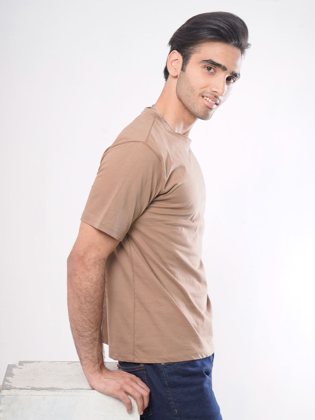 Light Brown Plain Half Sleeves Men’s Round Neck T-Shirt (TEE-66)