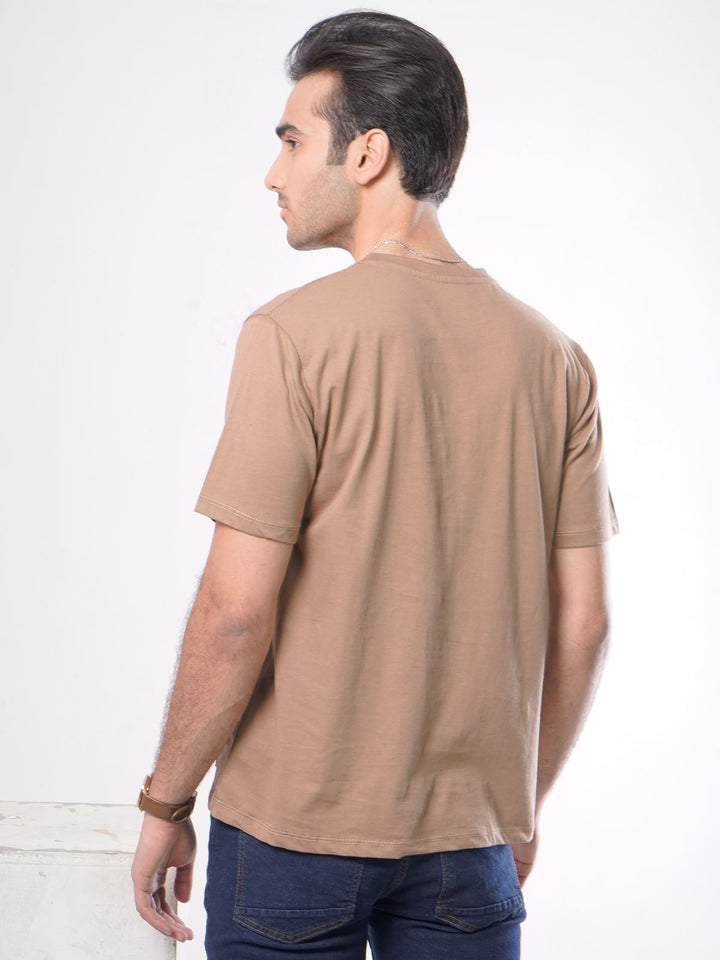 Light Brown Plain Half Sleeves Men’s Round Neck T-Shirt (TEE-66)