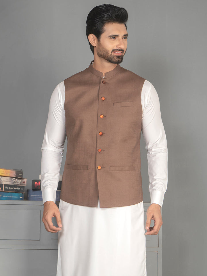 Brown Self Exclusive Range Tropical Formal Waist Coat (WC-143)